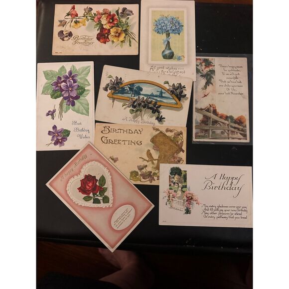 BIRTHDAY GREETING POSTCARD antique bundle 8 pcs  B5 1900-1925 - Picture 1 of 2